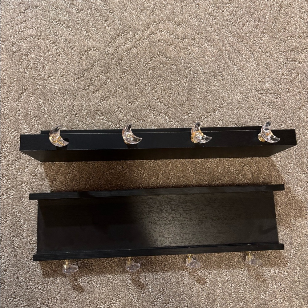 Black Wall Shelf with Clear Hooks